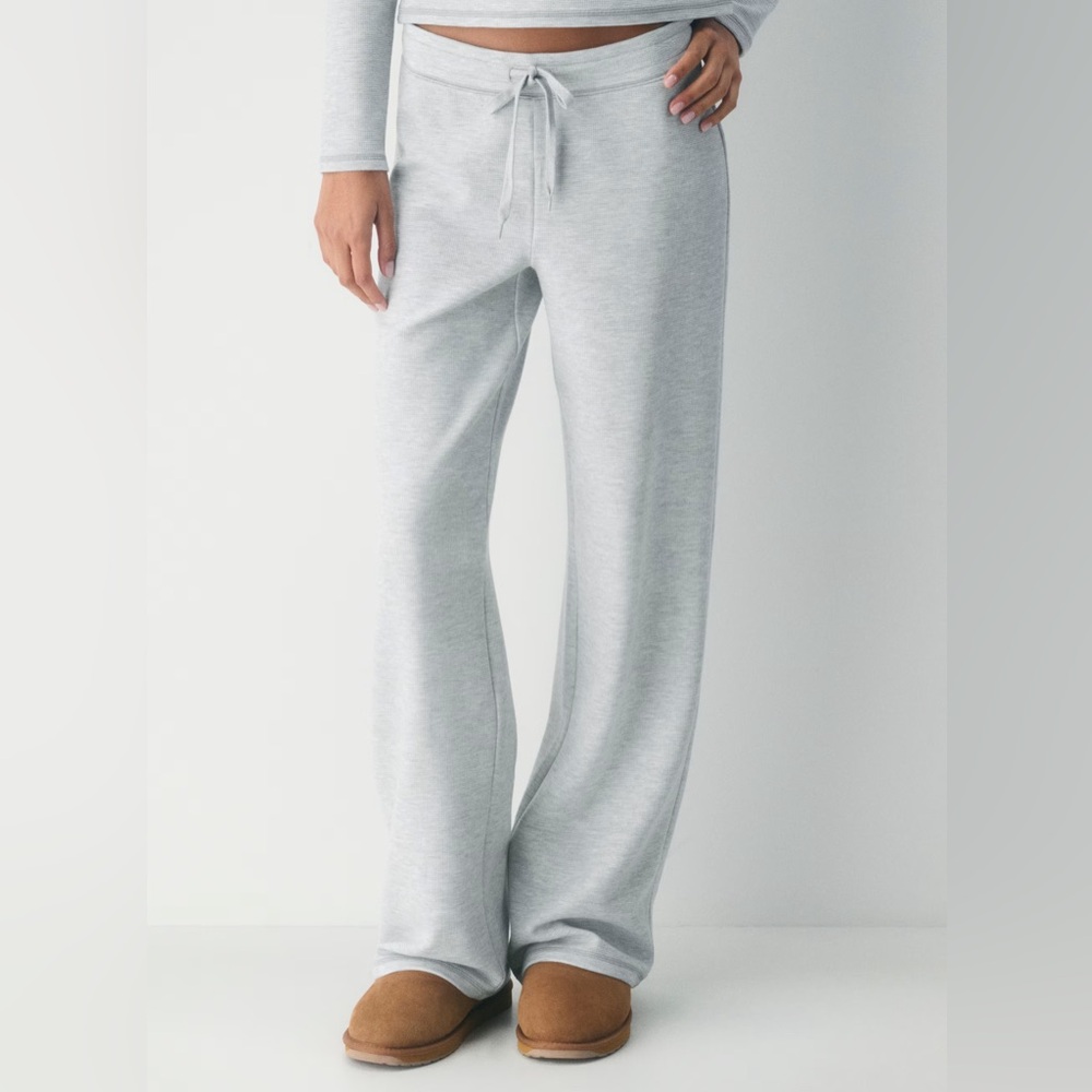 NWT Aritizia TNA Waffle Knit Heather Grey Wide leg pants Size Small